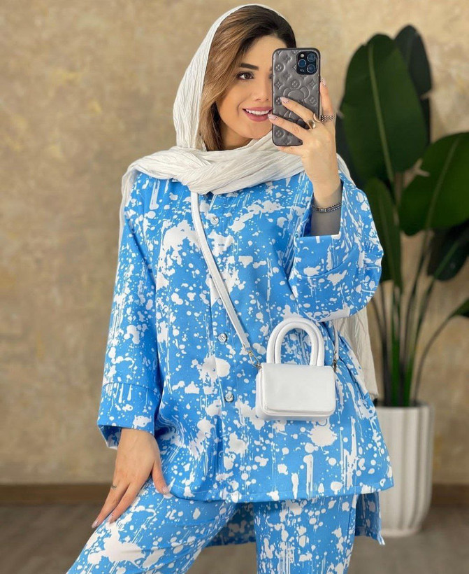 دوتکه مانتو و شلوار زنانه مدل آبرنگی