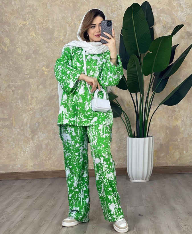 دوتکه مانتو و شلوار زنانه مدل آبرنگی