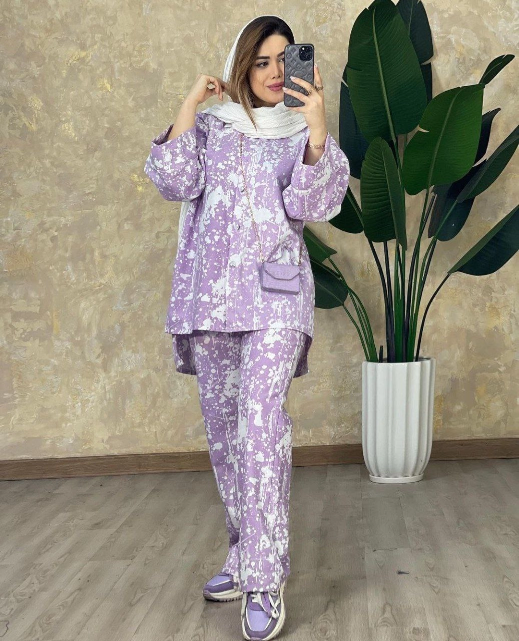 دوتکه مانتو و شلوار زنانه مدل آبرنگی