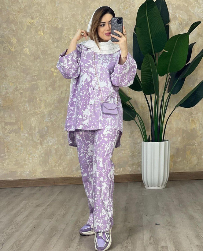 دوتکه مانتو و شلوار زنانه مدل آبرنگی