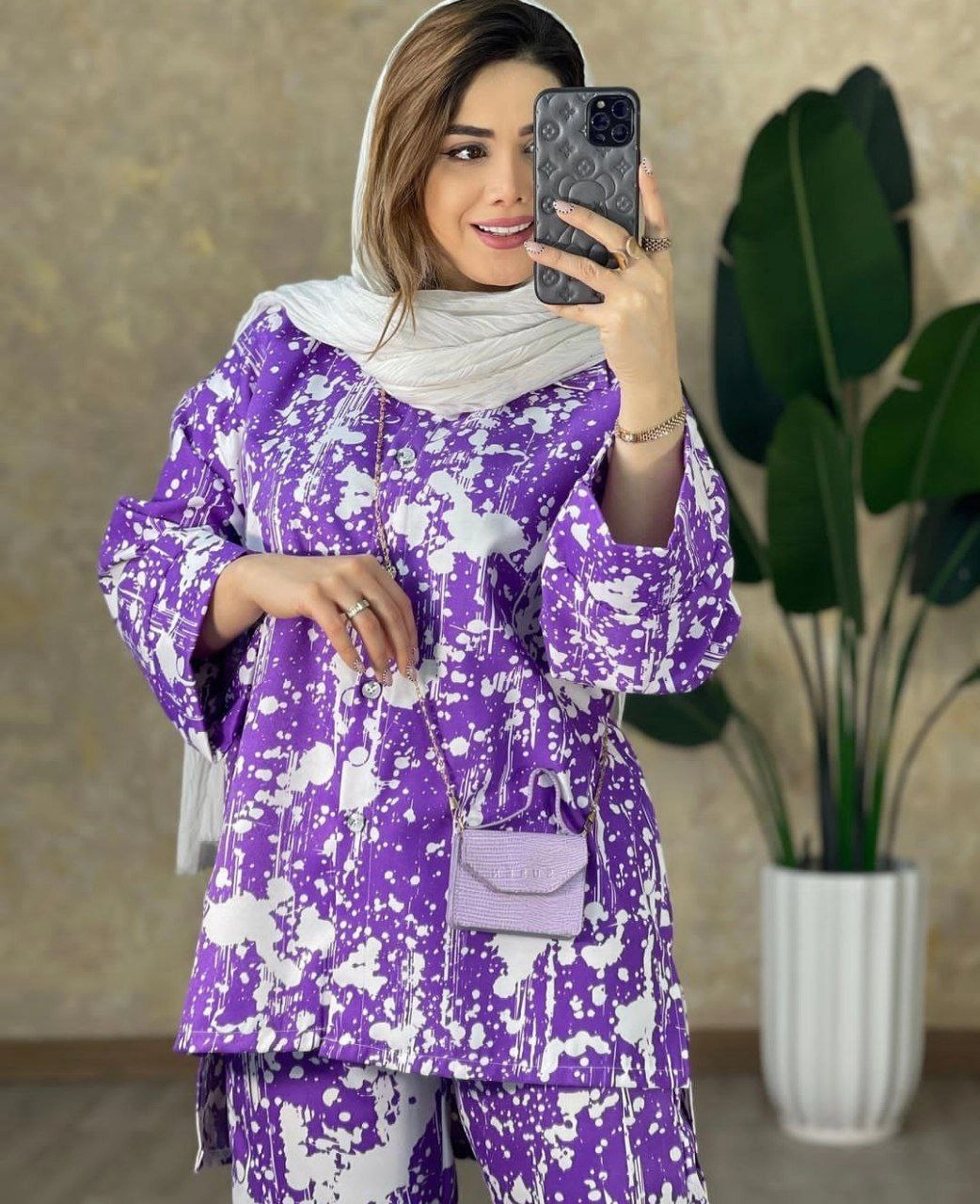 دوتکه مانتو و شلوار زنانه مدل آبرنگی