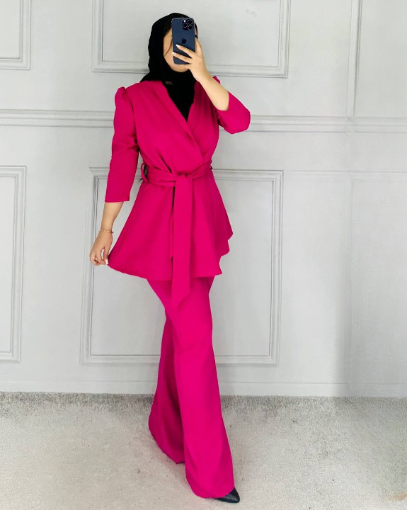 کت و شلوار زنانه کمربند دار مدل سارا