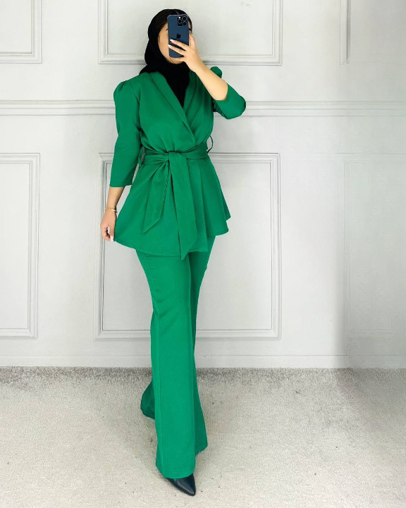 کت و شلوار زنانه کمربند دار مدل سارا