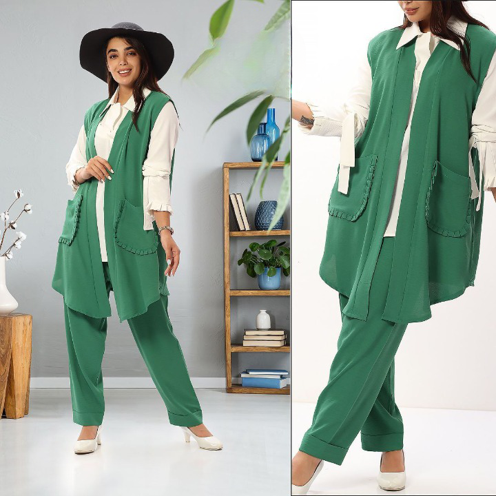 ست سه تیکه (جلیقه+شومیز+شلوار) اسپرت زنانه مدل آوا