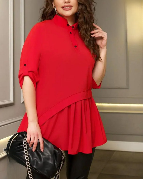 شومیز مجلسی زنانه سایز بزرگ مدل یقه سه دکمه گت دار