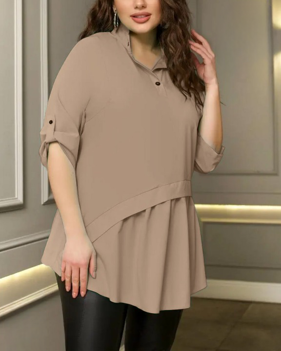 شومیز مجلسی زنانه سایز بزرگ مدل یقه سه دکمه گت دار