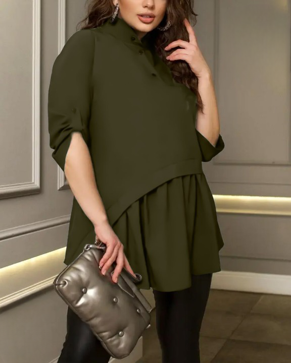 شومیز مجلسی زنانه سایز بزرگ مدل یقه سه دکمه گت دار