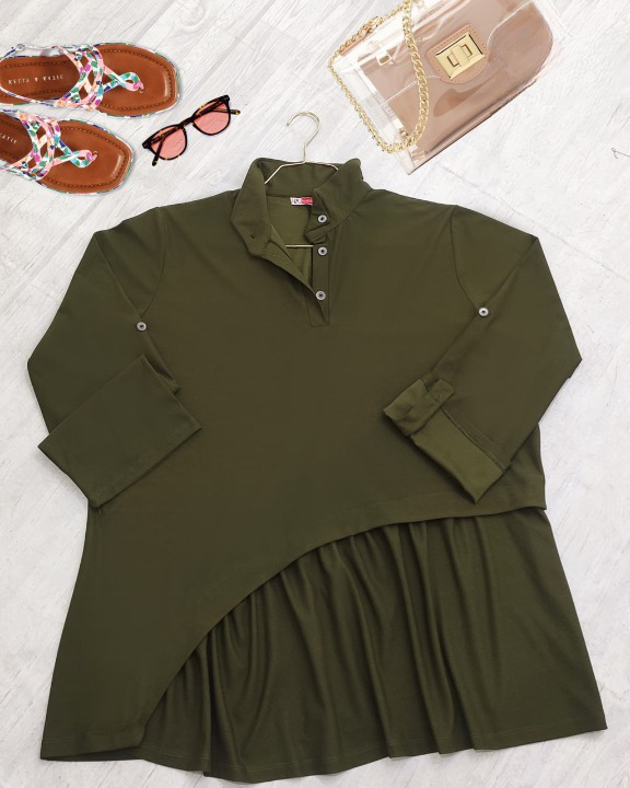 شومیز مجلسی زنانه سایز بزرگ مدل یقه سه دکمه گت دار