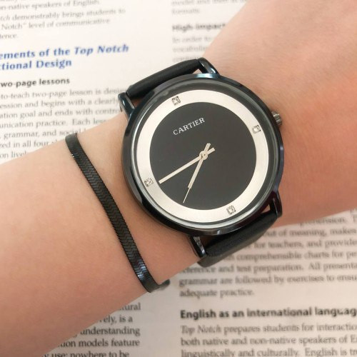 ساعت کارتیر بندچرم مشکی + دستبند 369121