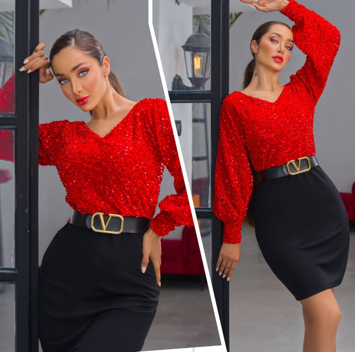 لباس مجلسی و شب میدی مدل سفیا تونیک کمربندار