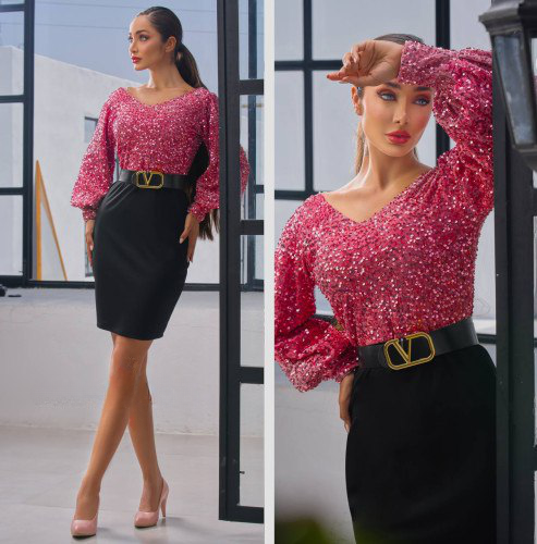 لباس مجلسی و شب میدی مدل سفیا تونیک کمربندار