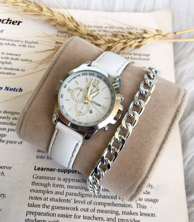 ساعت زنانه سیتیزن صفحه سفید قاب نقره ای 369195