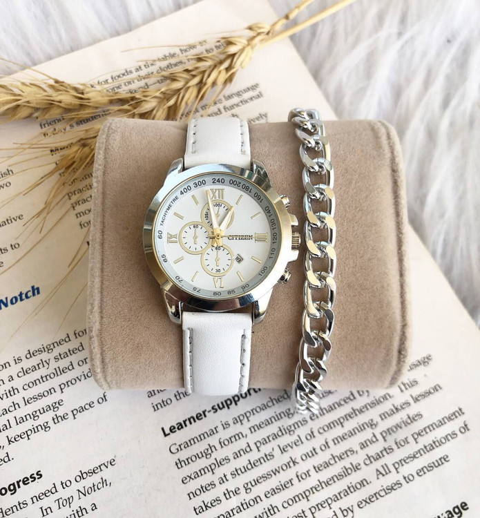 ساعت زنانه سیتیزن صفحه سفید قاب نقره ای 369195