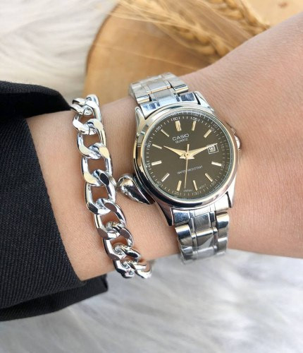 ساعت کاسیو زنانه بنداستیل نقره ای + دستبند 369199