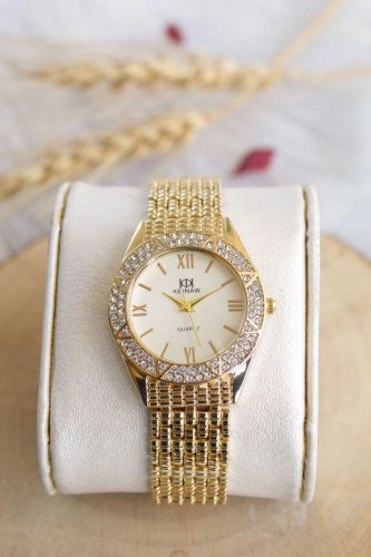 ساعت زنانه بندطلایی صفحه سفید نگین دار مجلسی 369202