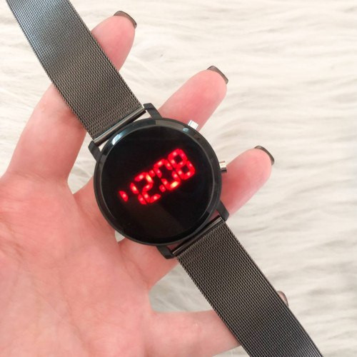 ساعت ال ای دی بندحصیری گرد مشکی دوکلید 369008