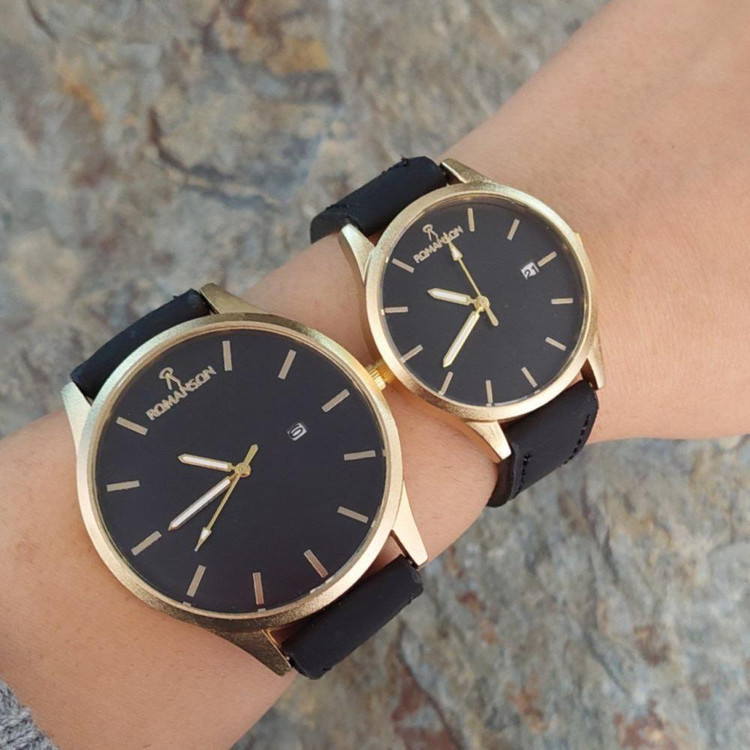 ست ساعت رومانسون بندمخمل مشکی قاب طلایی 369022