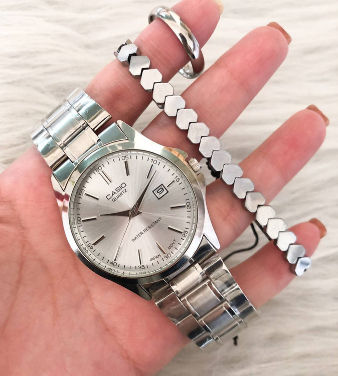 ست ساعت مردانه مارک کاسیو بنداستیل نقره ای 369010