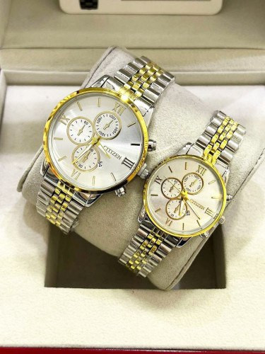 ست ساعت زنانه و مردانه مارک سیتیزن بنداستیل صفحه نقره ای 369304