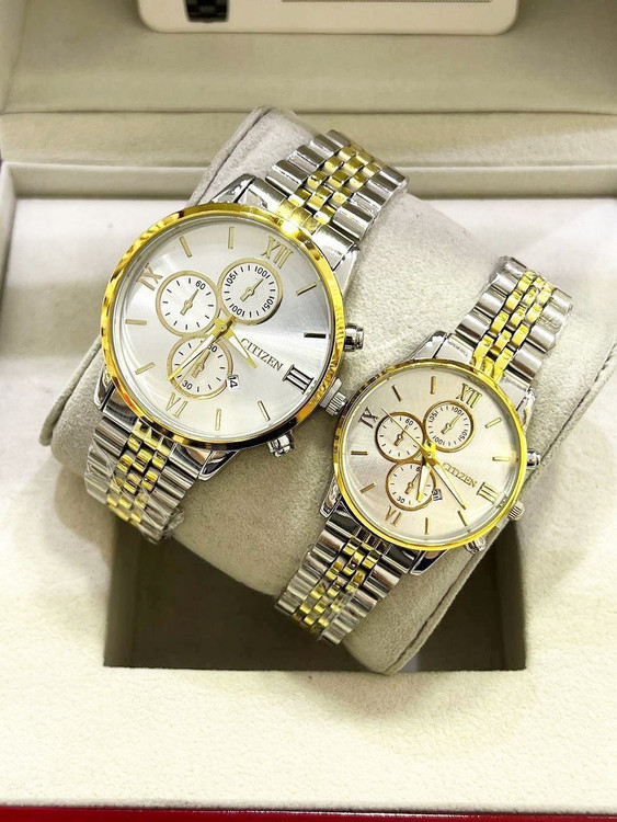 ست ساعت زنانه و مردانه مارک سیتیزن بنداستیل صفحه نقره ای 369304