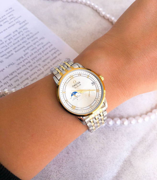 ست ساعت امگا بنداستیل دورنگ صفحه سفید 369256