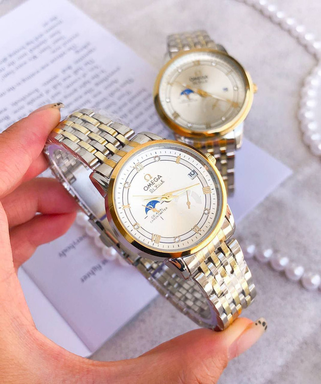 ست ساعت امگا بنداستیل دورنگ صفحه سفید 369256