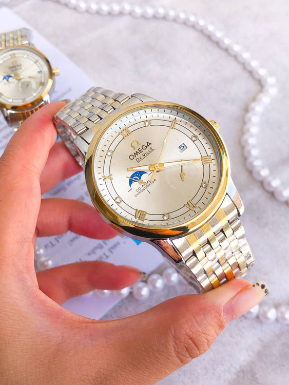 ست ساعت امگا بنداستیل دورنگ صفحه سفید 369256