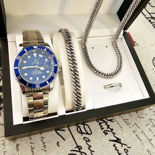 ست ساعت رولکس ساب مارینر مردانه همراه گردنبند + دستبند + حلقه 369265