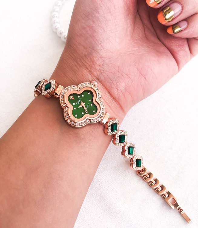 ساعت زنانه مجلسی رزگلد نگین سبز 369376