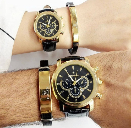 ساعت مشکی بندچرمی رومانسون +دستبند +حلقه 369371