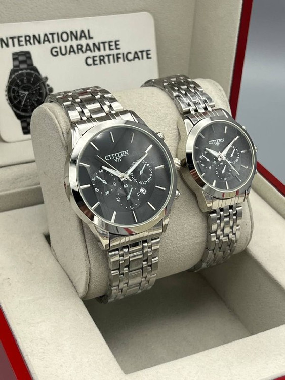 ست ساعت زنانه و مردانه مارک سیتیزن VIP بنداستیل نقره ای 369364