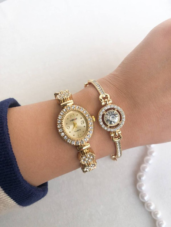 ست ساعت و دستبند زنانه نگین دار مجلسی 369361