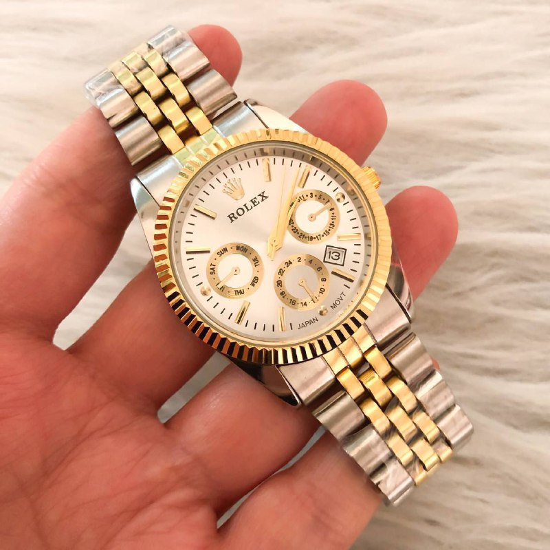 ساعت رولکس بنداستیل دورنگ صفحه طلایی صفحه سفید 369074