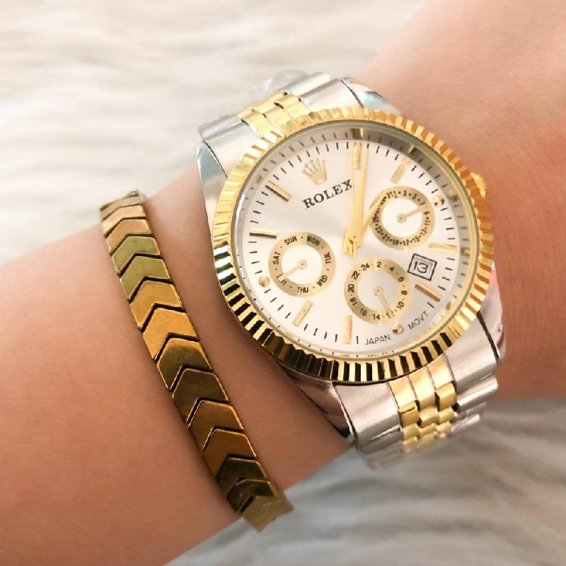 ساعت رولکس بنداستیل دورنگ صفحه طلایی صفحه سفید 369074