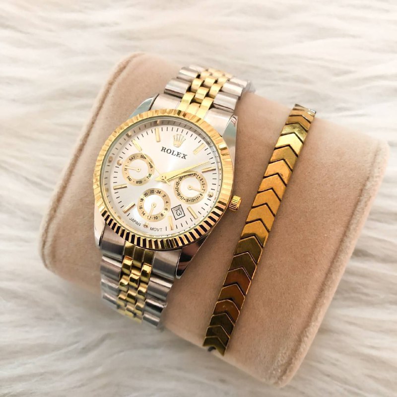 ساعت رولکس بنداستیل دورنگ صفحه طلایی صفحه سفید 369074