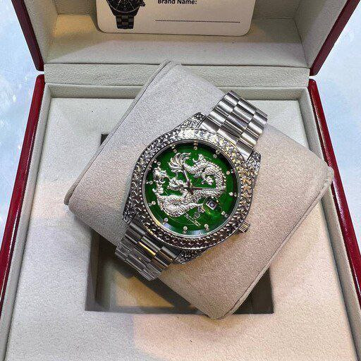 ساعت مچی مردانه مارک رولکس طرح دراگون سبز نقره ای 369273