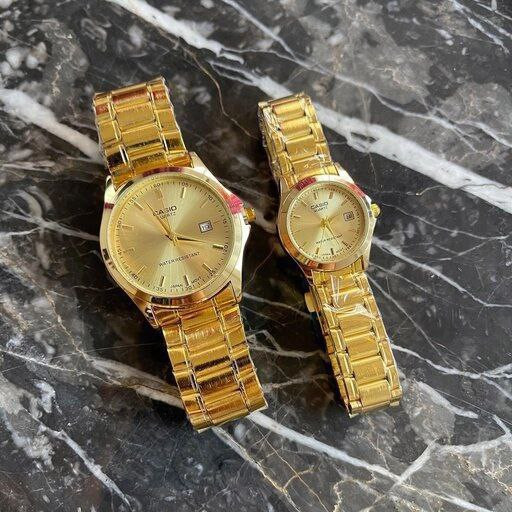 ست ساعت کاسیو بنداستیل طلایی صفحه طلایی 369335