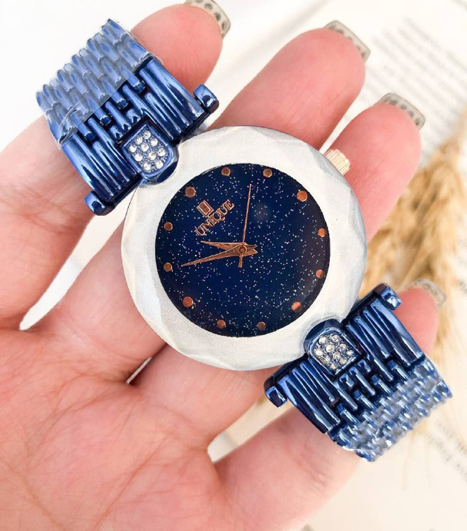 ساعت زنانه یونیک UNIQUE بنداستیل آبی صفحه مشکی 369279