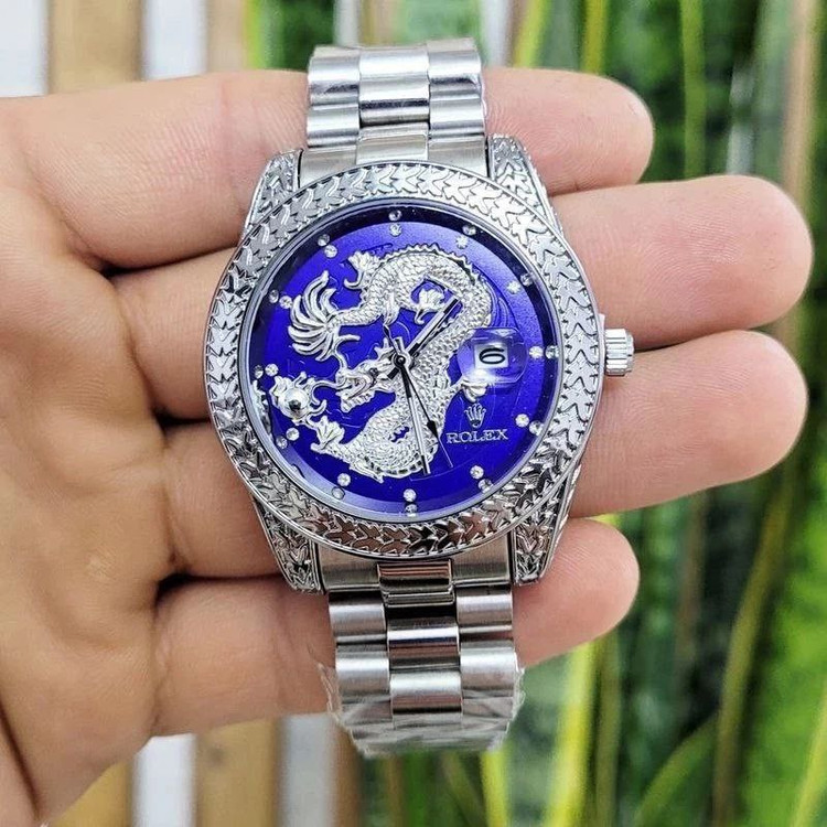 ساعت مچی مردانه مارک رولکس طرح دراگون آبی نقره ای 369272