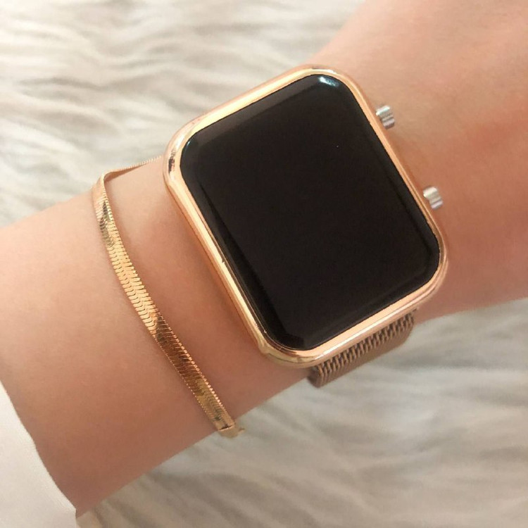 ست ساعت ال ای دی بندمگنتی رزگلد مشکی 369066