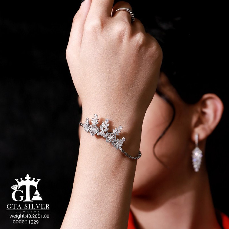 سرویس نقره جواهری مارسا سینه ریز+ گوشواره + دستبند کد 11229