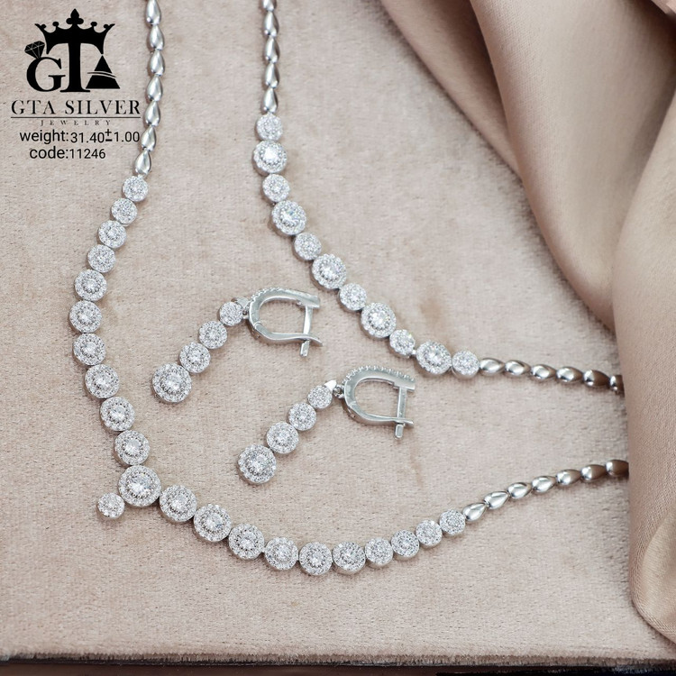 سرویس نقره جواهری مارسا سینه ریز+ گوشواره + دستبند کد 11246