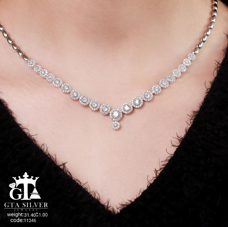 سرویس نقره جواهری مارسا سینه ریز+ گوشواره + دستبند کد 11246