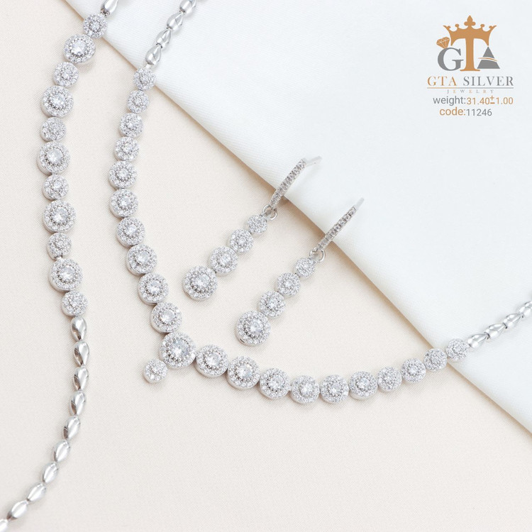 سرویس نقره جواهری مارسا سینه ریز+ گوشواره + دستبند کد 11246