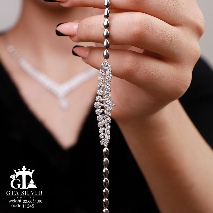 سرویس نقره جواهری مارسا سینه ریز+ گوشواره + دستبند کد 11245