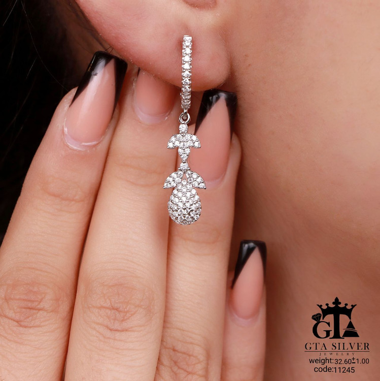 سرویس نقره جواهری مارسا سینه ریز+ گوشواره + دستبند کد 11245