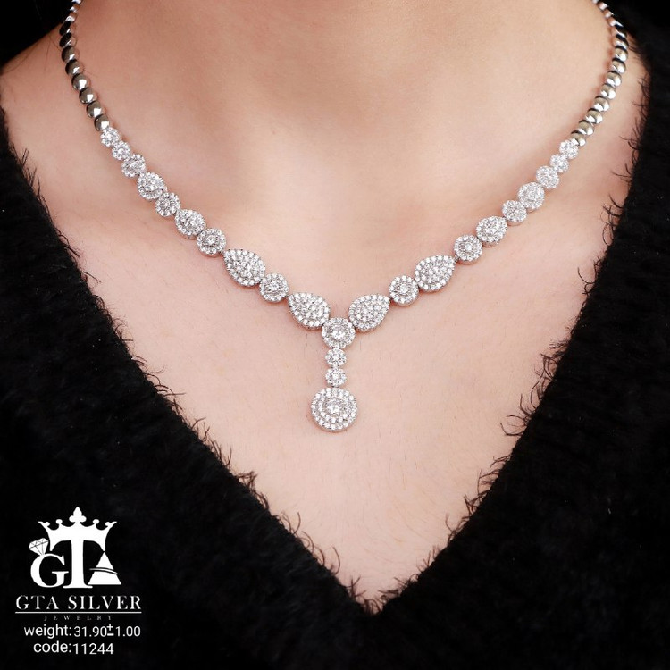 سرویس نقره جواهری مارسا سینه ریز+ گوشواره + دستبند کد 11244