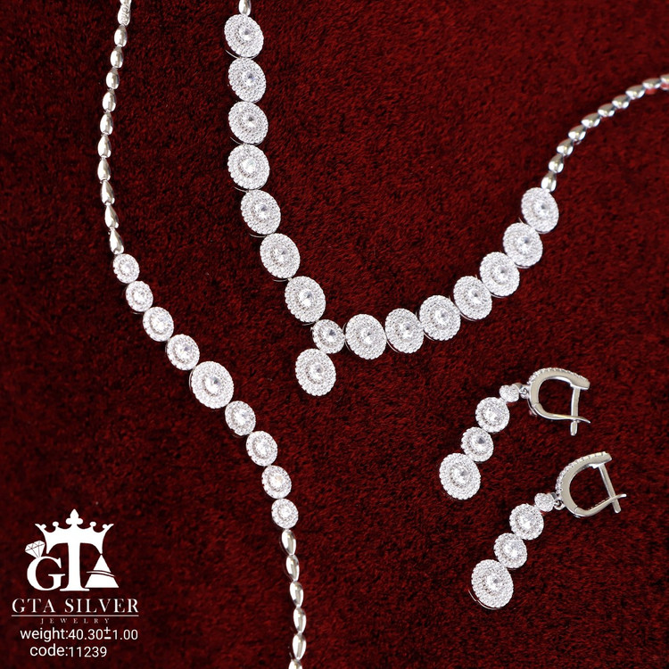 سرویس نقره جواهری مارسا سینه ریز+ گوشواره + دستبند کد 11239