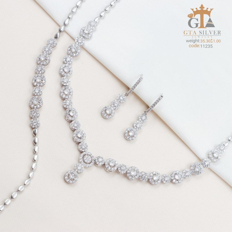 سرویس نقره جواهری مارسا سینه ریز+ گوشواره + دستبند کد 11235