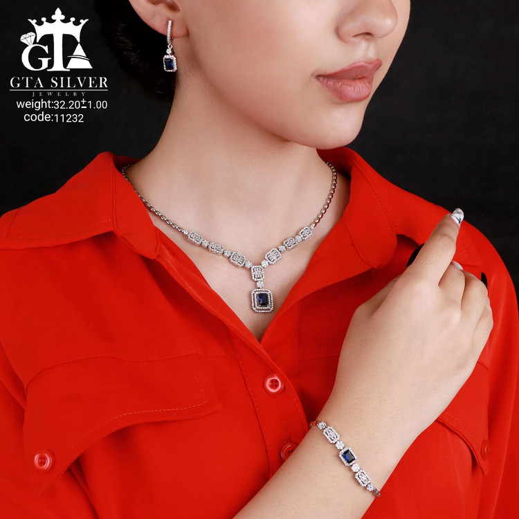 سرویس نقره جواهری مارسا سینه ریز+ گوشواره + دستبند کد 11232